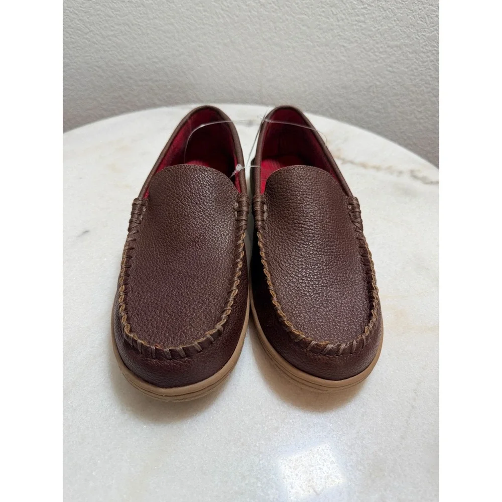Lands End‎ Mens Venetian Moccasin Slippers Brown Plaid Lined Loafers Size 8